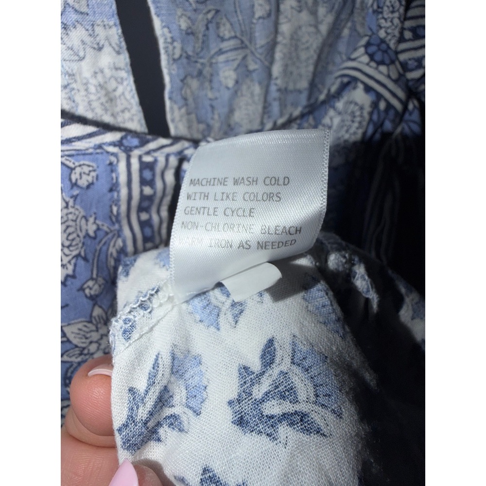 C&C California Blue White Floral Linen Blend Tassel Tie Shift Dress Womens Med - Picture 4 of 6